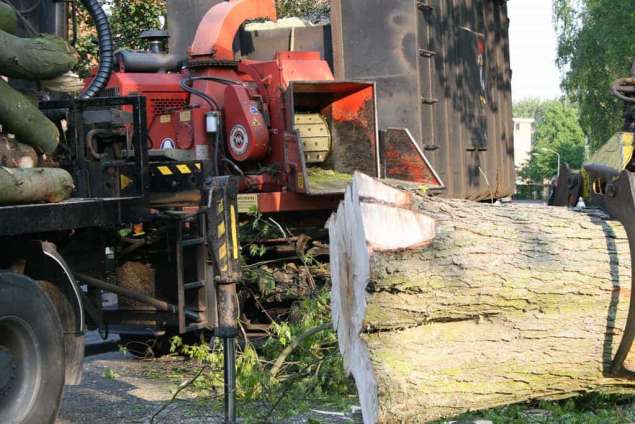 de takken worden versnipperd tot hout chips, dit dient voor groene stroom, hovenier, betaalbaar tuinontwerp tilburg, udenhout brabant,  breda 